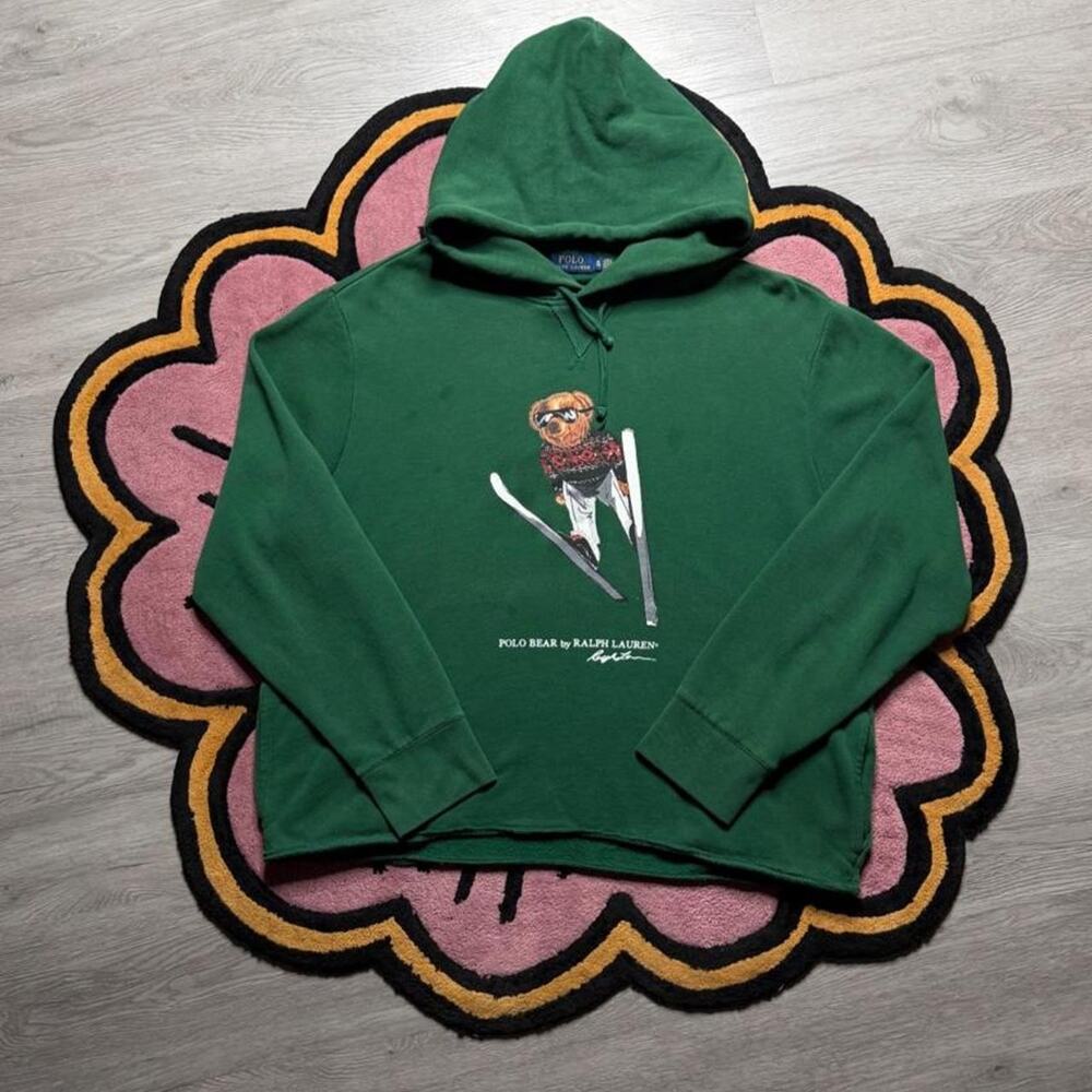Polo Ralph Lauren Cropped Polo Bear Hoodie Size XL Green